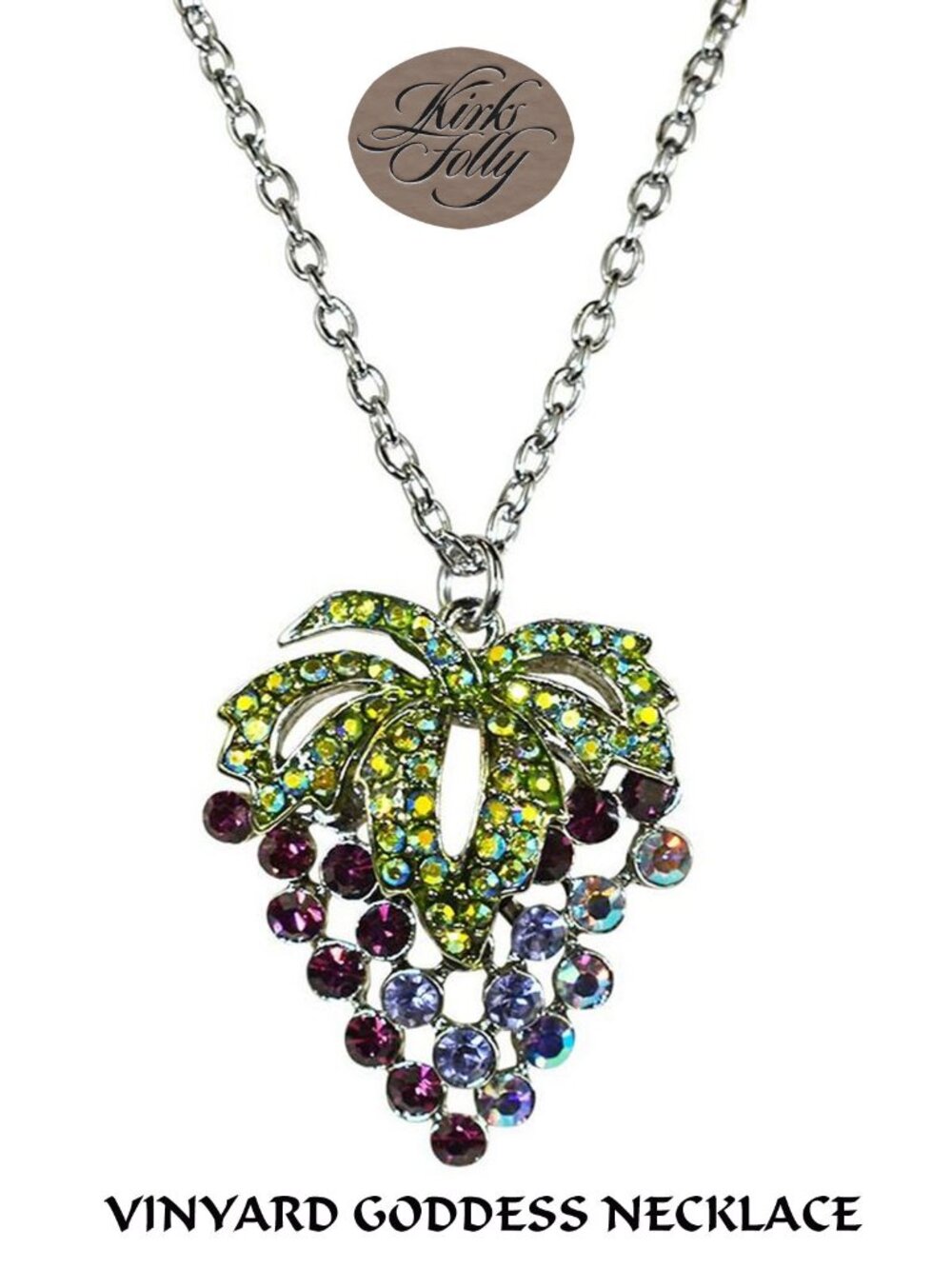 Kirks Folly VINYARD GODDESS Crystal Aurora Borealis Necklace Silvertone